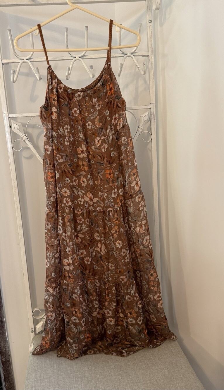 Elena baldi silk floral dress sm fall brown princess